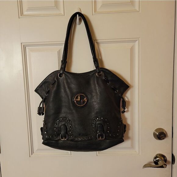 Black Genuine Leather Tote - Picture 1 of 3
